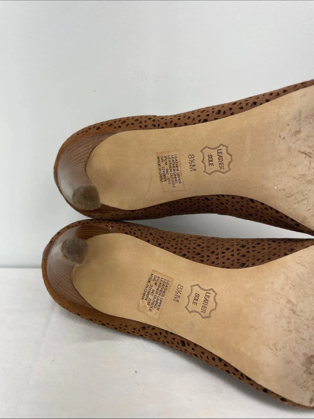 Tory Burch Tan Laser-Cut Peep-Toe Pumps, Size 8.5